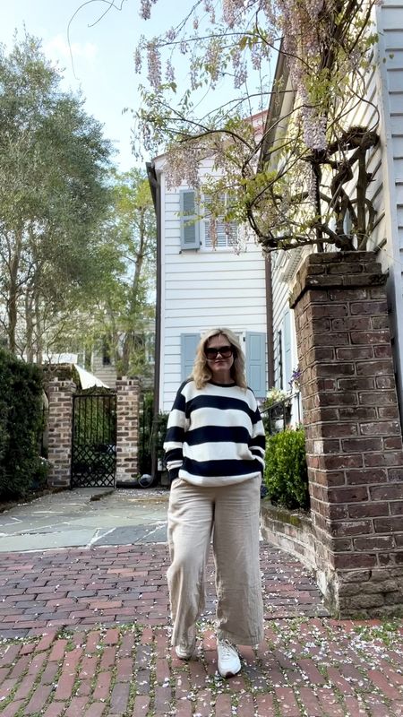 Favorite purchase this spring. The Old Navy crinkle, gauze, pants. I bought them in every size they are as comfortable as pajamas, but still have that Coastal grandmother feel. Perfect for walking the streets of Charleston. I love to pair them with the open stitch sweater for Spring walks! 

#LTKfindsunder50 #LTKstyletip #LTKsalealert