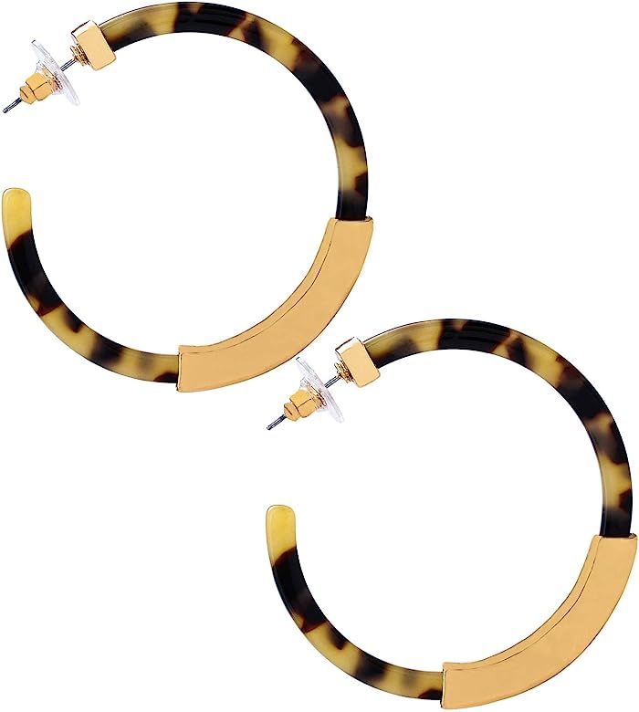 Hoop Earrings for Women Geometry Acrylic Resin Earrings Bohemia Tortoise Shell Earrings Mottled S... | Amazon (US)