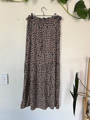 Grace & Co Leopard Print Maxi Boho Skirt - Size 10 Rayon Drawstring Animal Brown | eBay AU