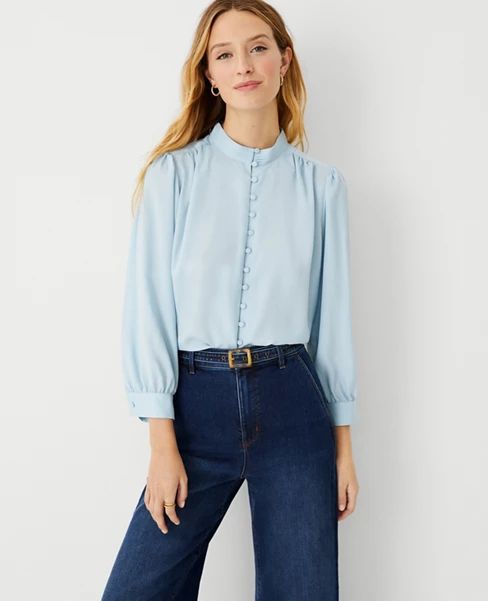 Draped Sleeve Button Front Top | Ann Taylor (US)