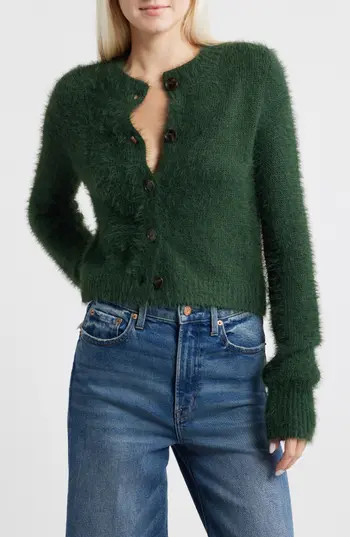 All in Favor Fuzzy Cardigan in Hunter at Nordstrom Rack, Size X-Small | Nordstrom Rack