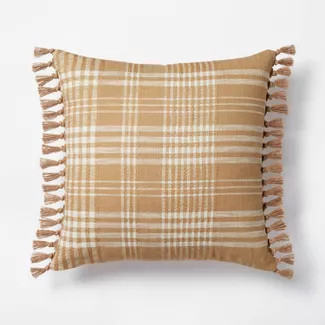 Woven Plaid Square Throw Pillow with Side Tassels Brown/Cream - Threshold™ designed with St... | Target
