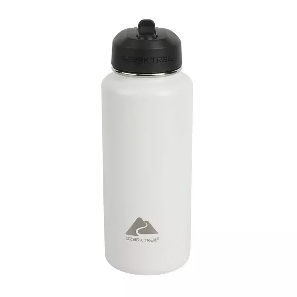 Ozark Trail Water Bottle 24 Fluid Ounces Stainless Steel with Loop Handle,  White 