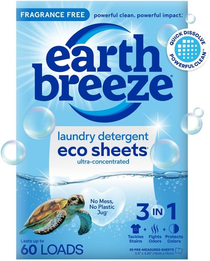 Earth Breeze Laundry Detergent Sheets Fragrance-Free - 60 Loads Eco Liquidless Soap - Travel-Frie... | Amazon (US)