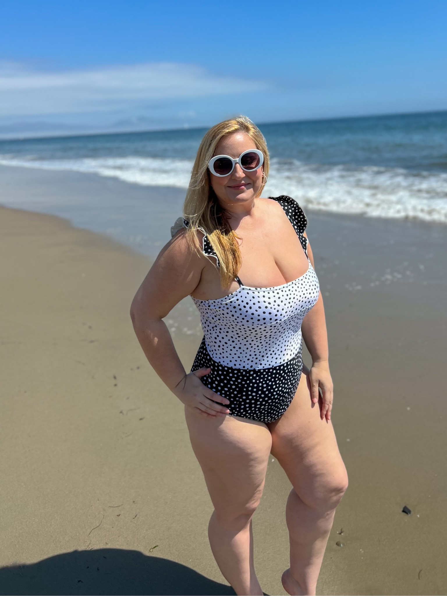 Flirty Polka Dot Swimsuit 
Wearing size 12
Use Code MORGANJS10 to save! 

#LTKcurves #LTKswim #LTKSeasonal