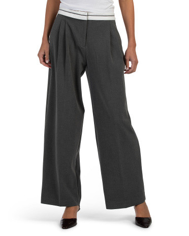 Twill Wide Pants With Exposed Waist | TJ Maxx