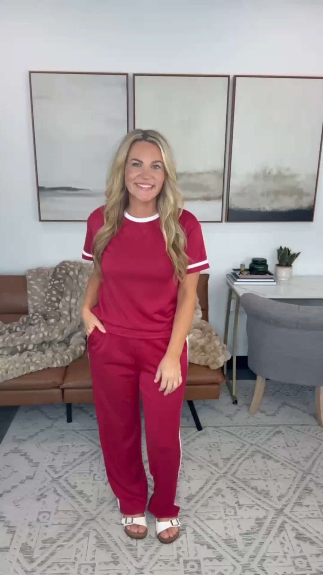 This matching set has the comfort of loungewear but feels pulled together enough for a casual workday or travel day. I love the contrast white trim and relaxed wide leg pants with simple sandals.

matching set, red matching set, casual workwear, travel outfit, wide leg pants, two piece set, comfortable outfit, business travel style, casual style, everyday outfit, AudrieDollins

#LTKootd #LTKSeasonal #LTKOver40