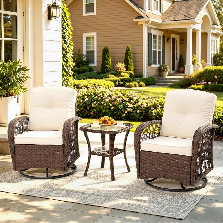 Patio Swivel Rocker Bistro Set, 3 Piece 360\u00b0 Rocking Patio Conversation Set with Thickened C... | Walmart (US)