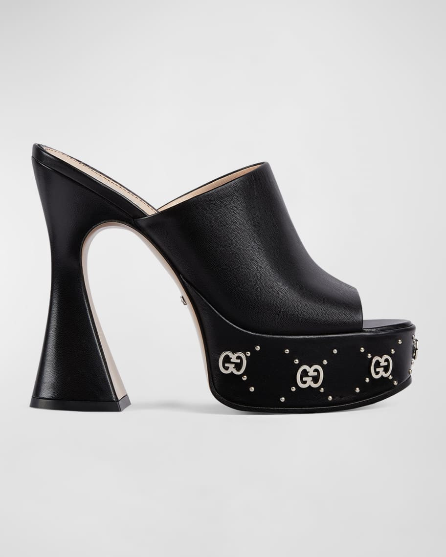 Gucci 115mm Janaya Platform Leather Slide Sandals | Neiman Marcus