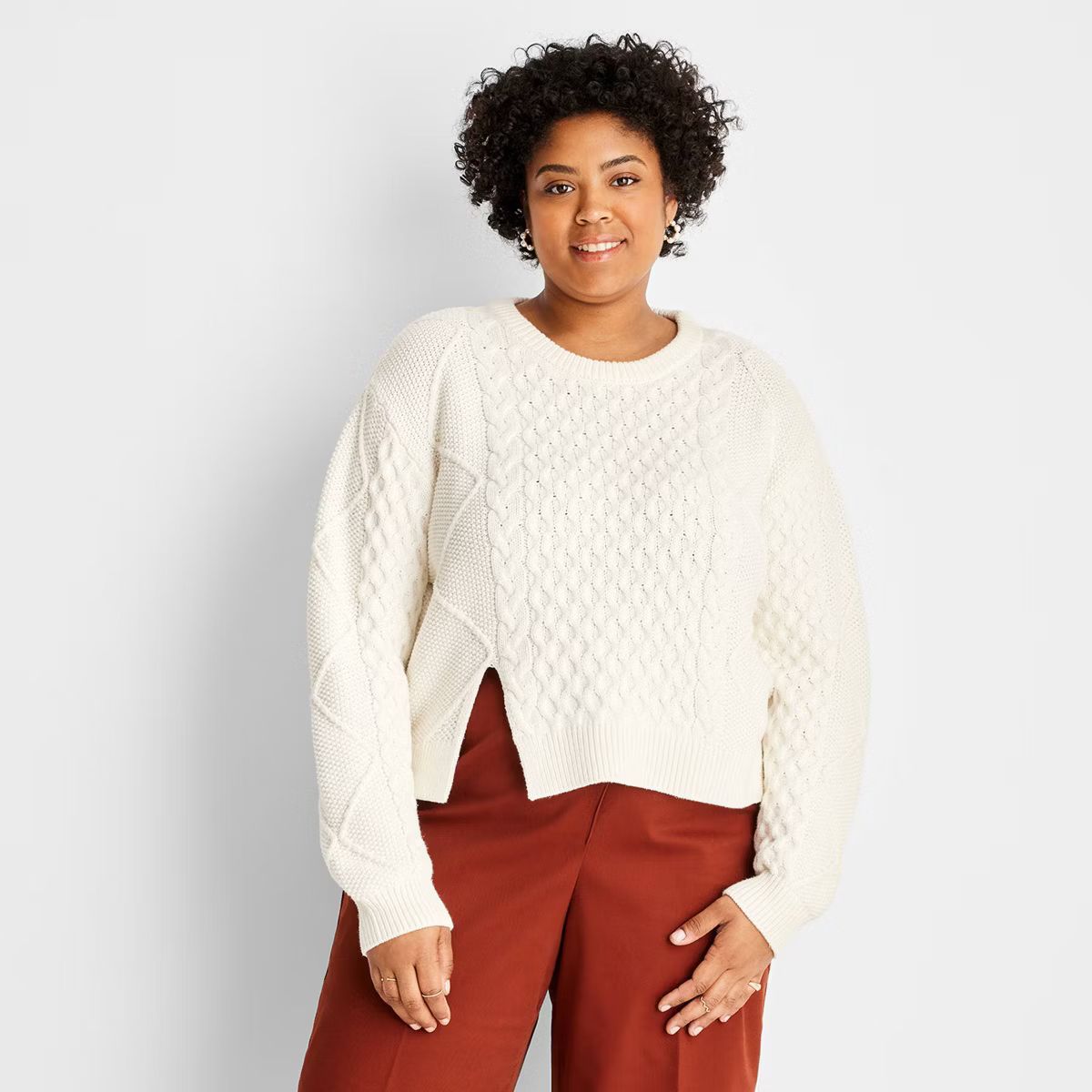 Women's Cropped Cable Knit Crewneck Sweater - Future Collective™ with Reese Blutstein | Target
