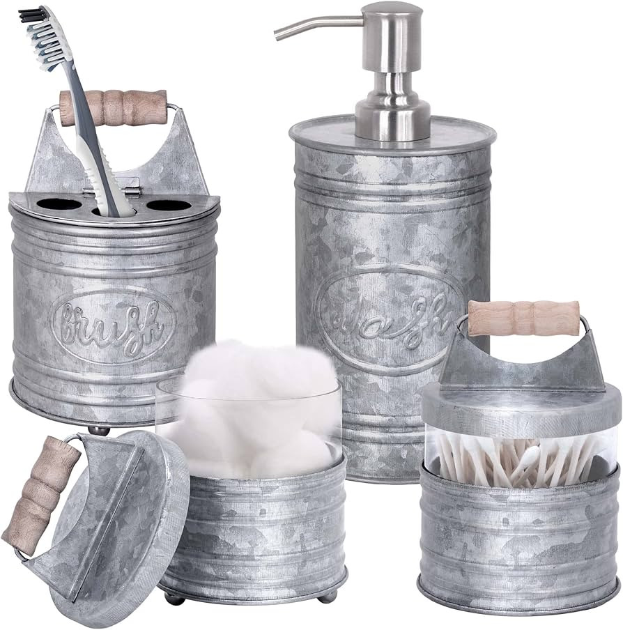 Autumn Alley Bathroom Accessories Set 4 - Galvanized Farmhouse Soap Dispenser, Toothbrush Holder,... | Amazon (US)