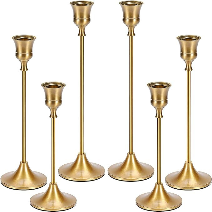 Candle Holder Gold Candlestick Holder - Taper Candle Holders Brass Candlestick Holders Set of 6 F... | Amazon (US)