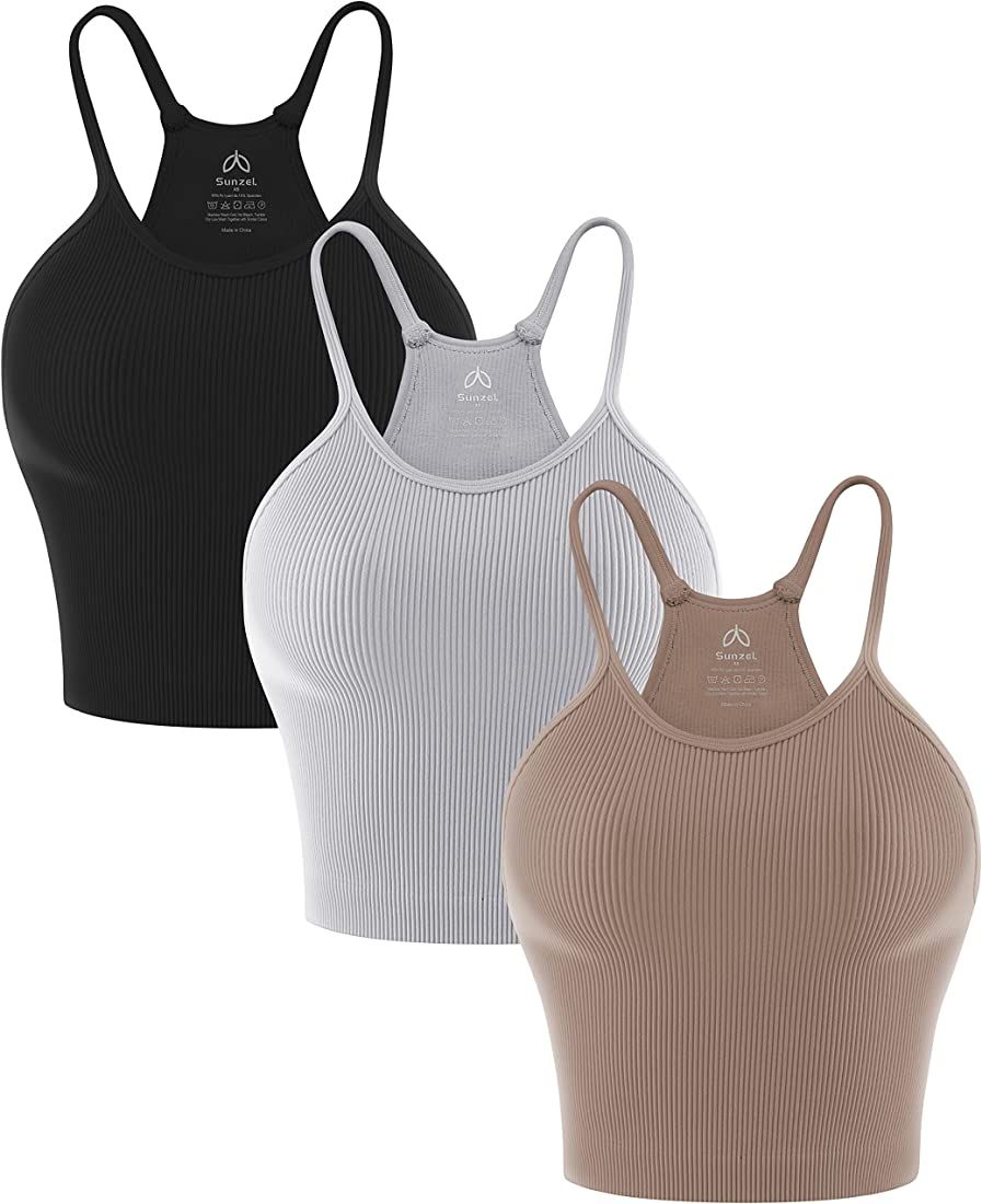 Sunzel Women's Seamless Crop Ribbed Tank Tops with Racerback No Pad | Amazon (US)