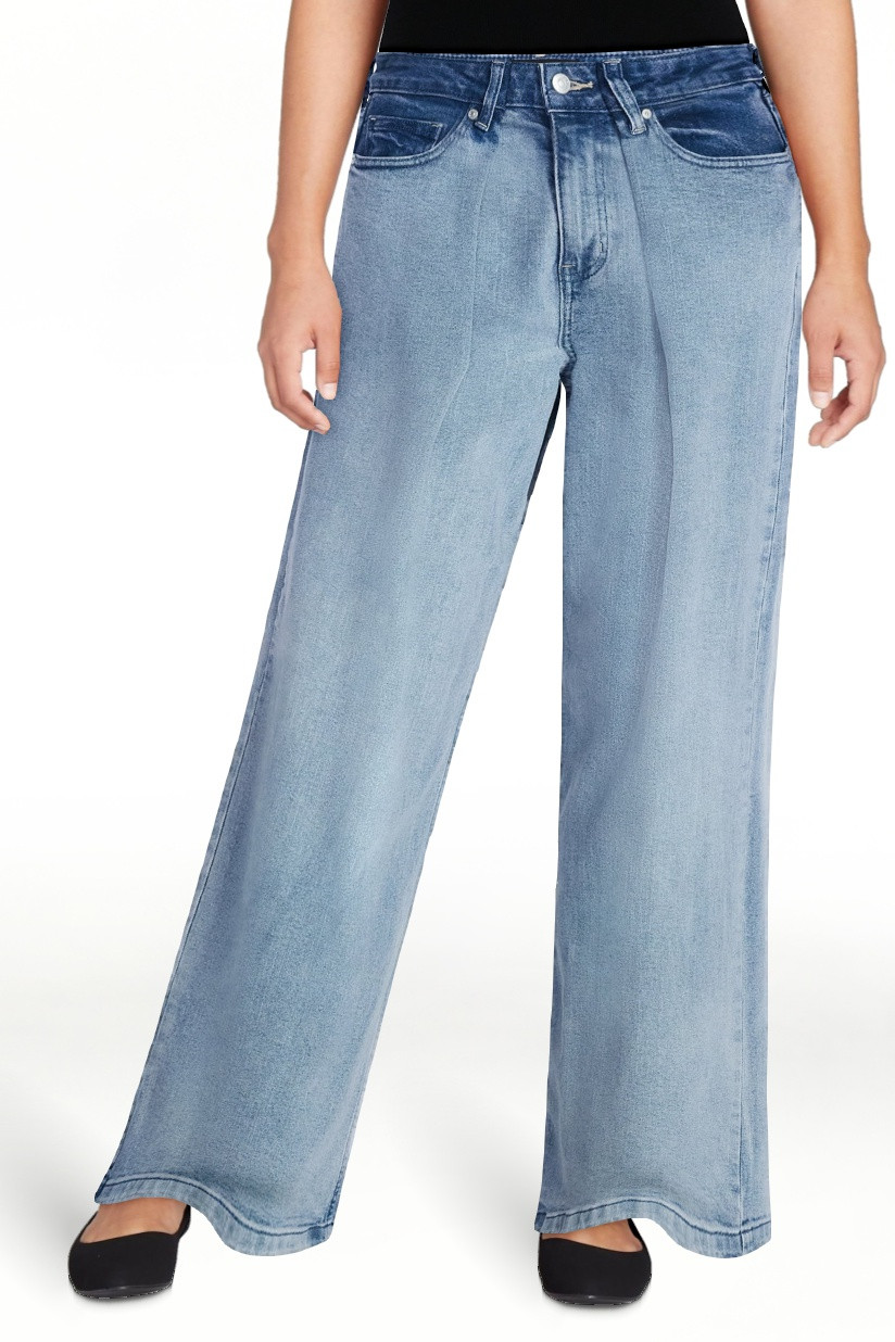 Scoop Women's and Women's Plus Mid-Rise Colorblock Wide Leg Jeans, Available in Short, Reg, and L... | Walmart (US)