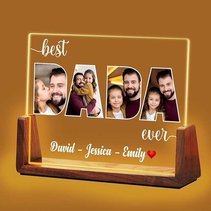 Personalized Christmas Gifts for Dad from Daughter Son Kids, Customized Acrylic Plaque LED Walnut... | Amazon (US)
