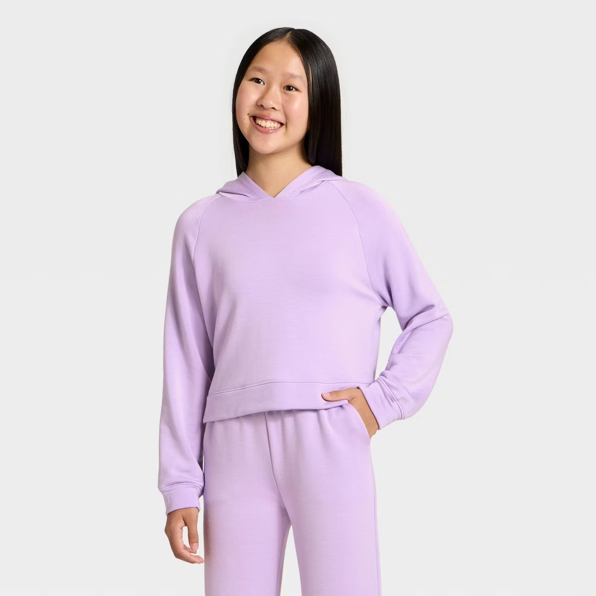 Girls' Modal Pullover Hoodie - All In Motion™ Lilac Purple L | Target