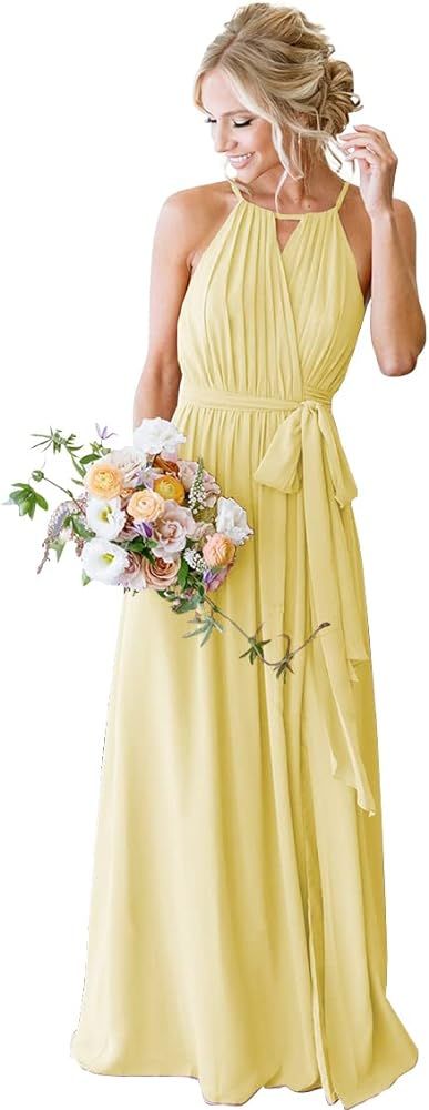 Stylefun Women's Halter Chiffon Bridesmaid Dresses for Women Long A-Line Simple Formal Dresses Pl... | Amazon (US)