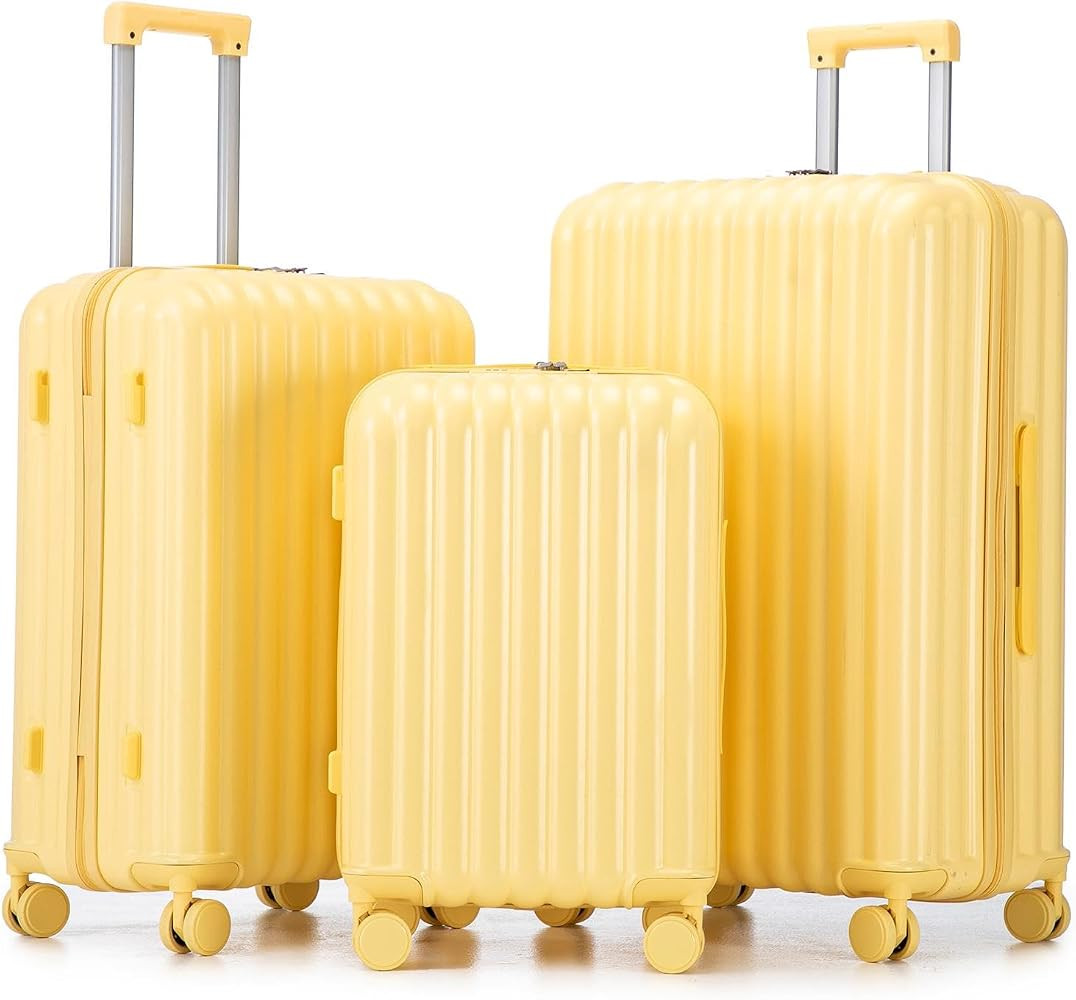 3 Luggage Sets, ABS Hardshell Suitcases Spinner Wheel with Combination Lock | Amazon (US)