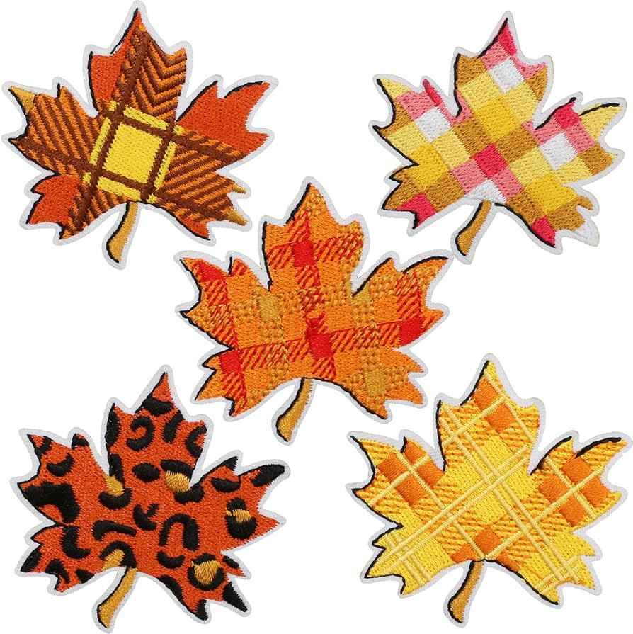 Maple Leaf Patches for Fall - 5PCS Colorful Iron On Patches, Red Yellow Orange Pink Autumn Leaf D... | Amazon (US)