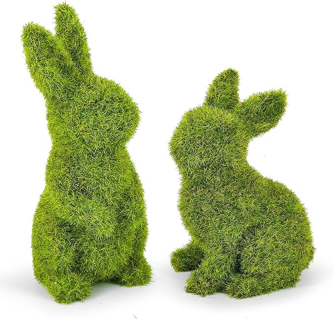 CynynYxy Easter Moss Bunny,Faux Flocked Rabbit Easter Table Décor,Moss Bunnies Resin Rabbit Holi... | Amazon (US)