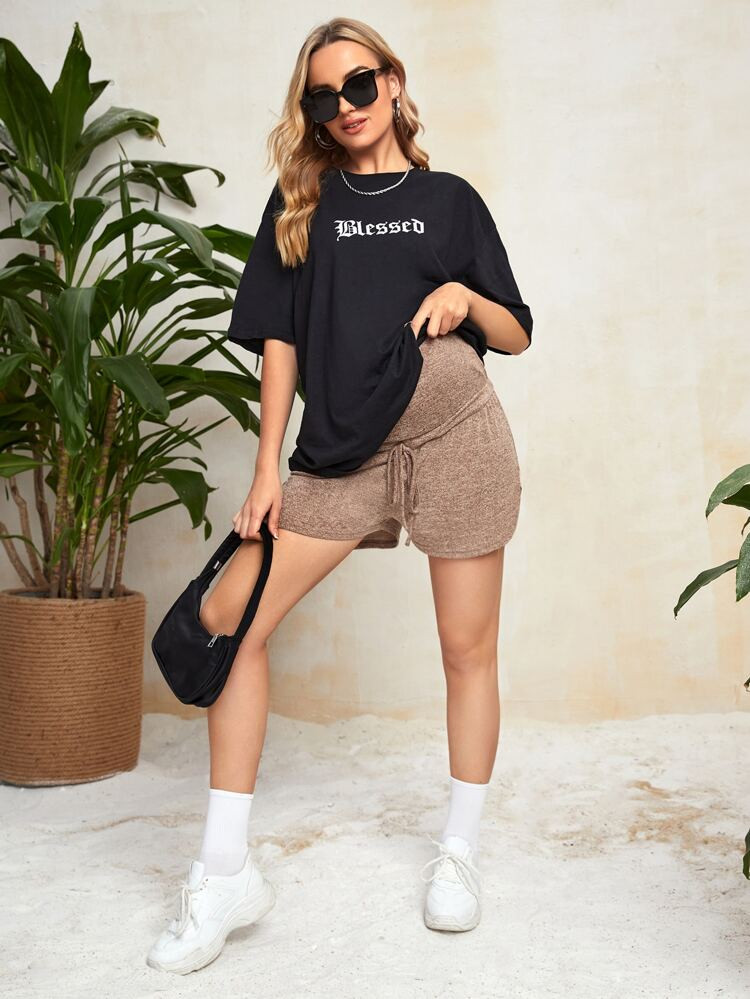 SHEIN Maternity Tie Front Curved Hem Shorts | SHEIN