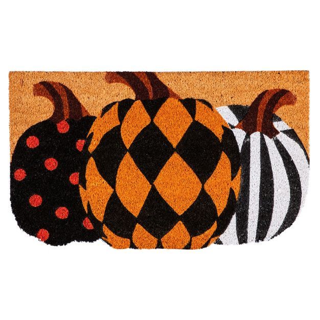 Evergreen Pattern Pumpkins Shaped Indoor Outdoor Natural Coir Doormat 1'6"x2'6" Multicolored | Target