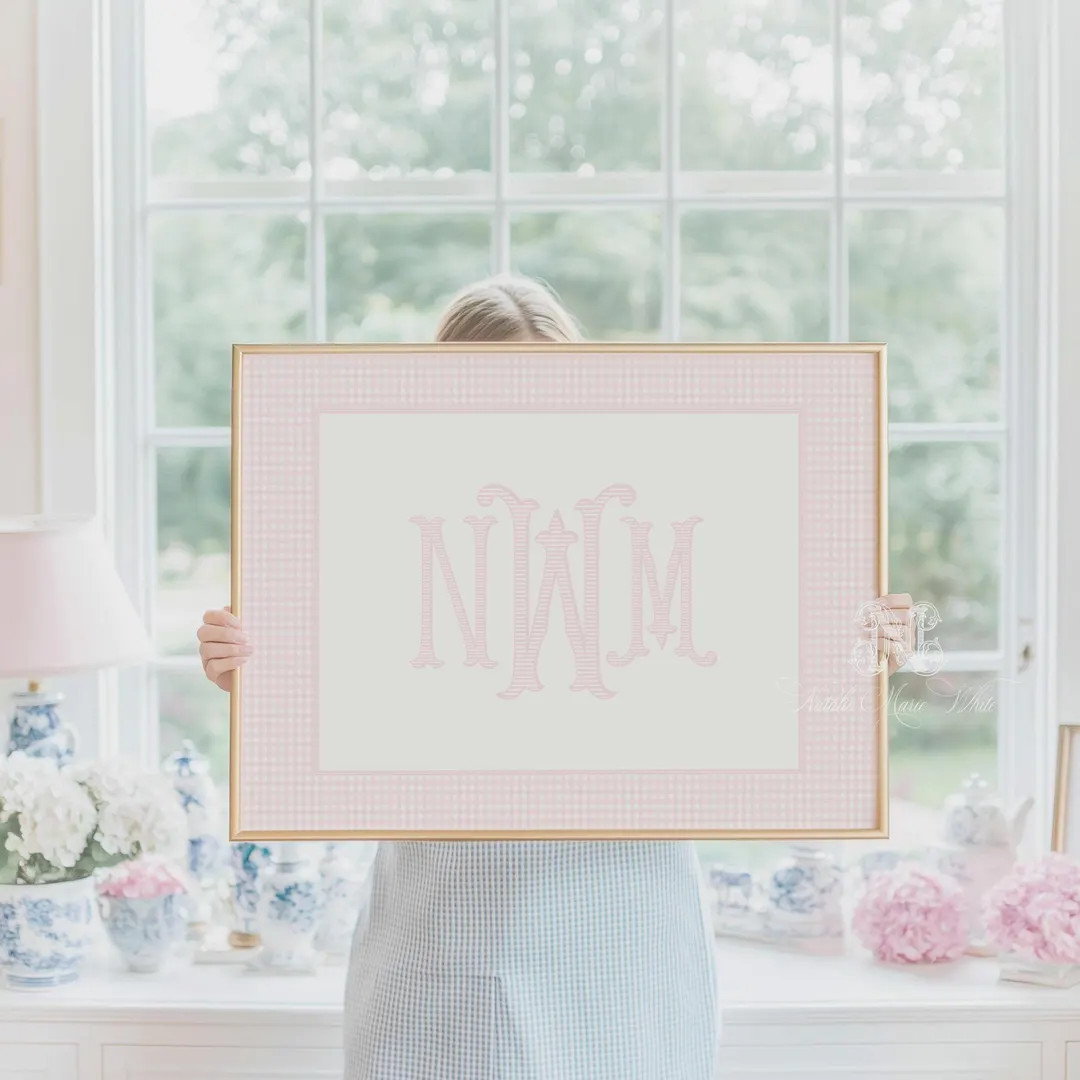 Pink Gingham Monogram Nursery Wall Art: Custom Baby Girl Nursery Decor (Printable) | Etsy (US)