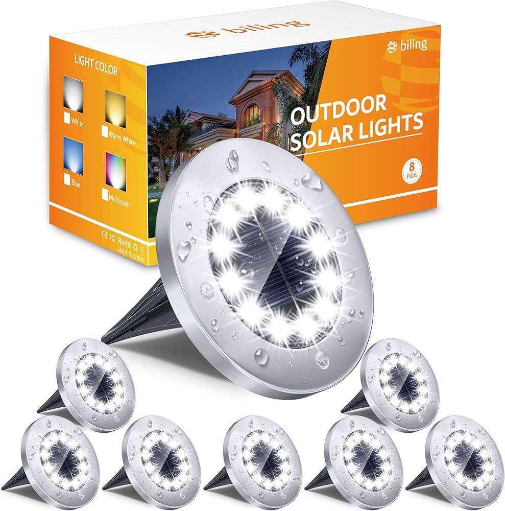Biling Solar Ground Lights Outdoor 8 Packs, 12 LEDs Bright Flat Solar Lights Outdoor Waterproof S... | Amazon (US)