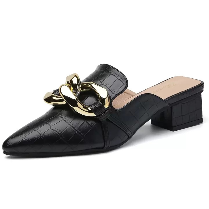 Tilocow Chain Decor Heels Pointed Toe Slide Mules Shoes | SHEIN