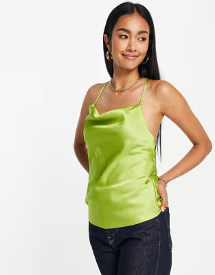 Topshop cowl satin bias cami in lime | ASOS (Global)
