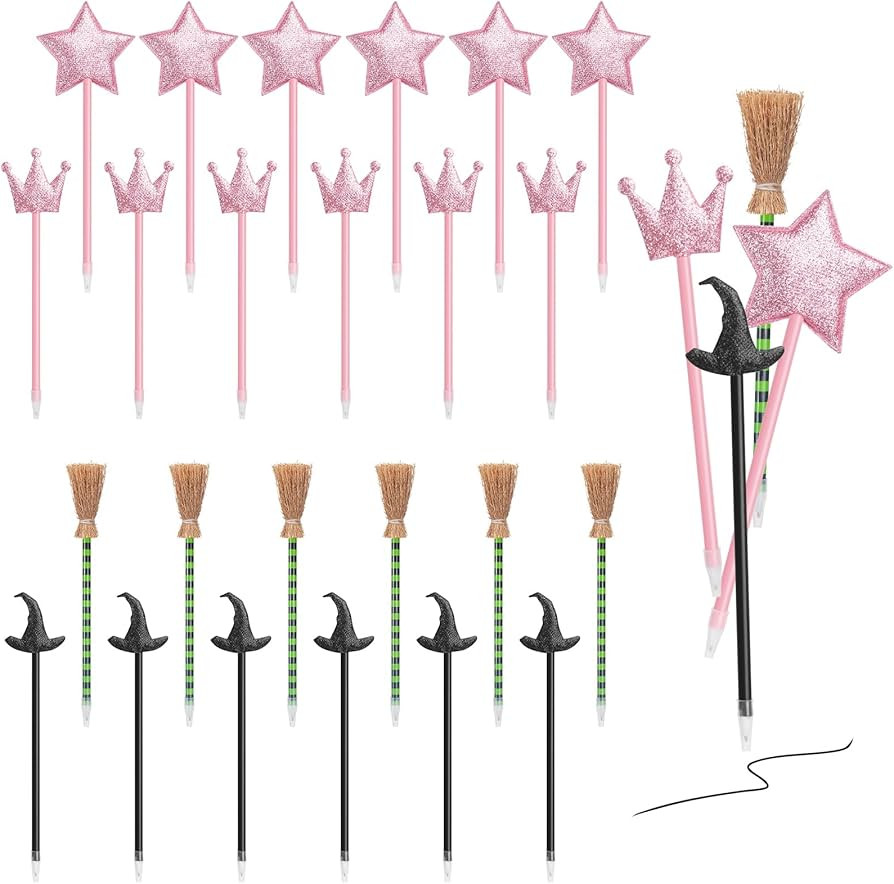 24 PCS Witch and Princess Pens Party Favors, Witch Wicked Broom Hat Pen Princess Pink Star Crown ... | Amazon (US)