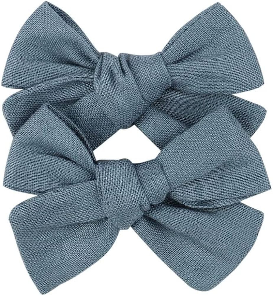 3.2'' Girls Dark Blue Linen Hair Bows Clips - Alligator Clips Hair Accessories for Little Girls, ... | Amazon (US)