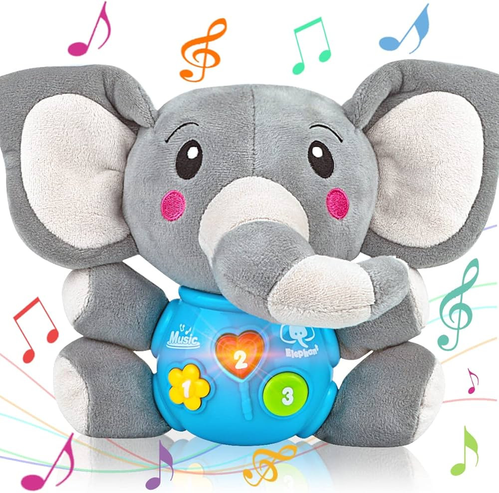 Aitbay Plush Elephant Music Baby Toys 0 3 6 9 12 Months, Cute Stuffed Aminal Light Up Baby Toys N... | Amazon (US)