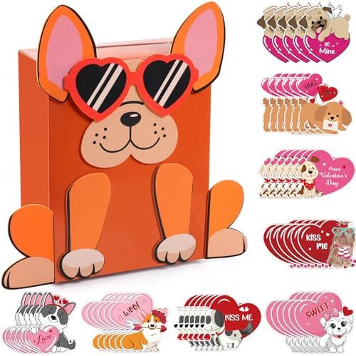 Jectivs 58Pcs Valentines Day Mailbox Craft Kits for Students,3D DIY Puppy Box with Valentine’s ... | Amazon (US)