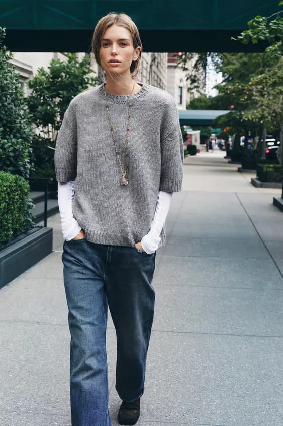 OVERSIZED SHORT SLEEVE KNIT SWEATER | Zara US