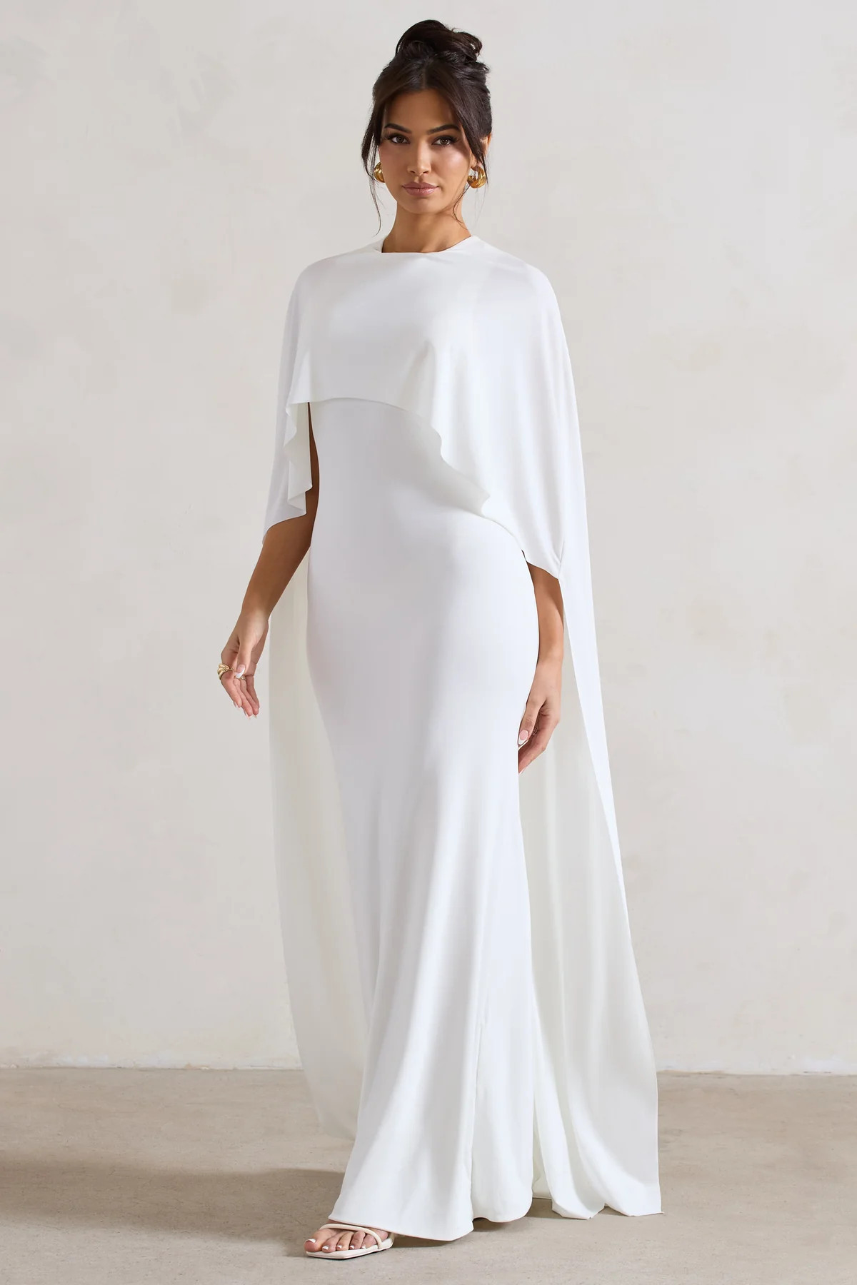 Padma | White Draped Maxi Dress With Cape Sleeves | Club L London