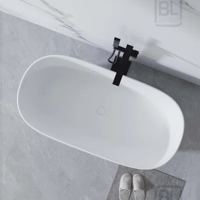 51'' Freestanding Bathtub Resin Stone Soaking Bathtub Solid Surface Modern Tubs with Overflow and Pop-up Drain in White | Wayfair North America