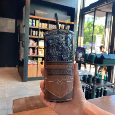 NEW Starbucks Tumbler 2021 19oz Cool Black Goddess Leather Case Glass Straw Cup  | eBay | eBay US