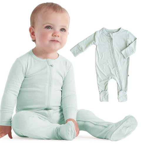Caden Lane Zippered Baby Footie Pajamas, Soft Onesie Bodysuit with Feet & Double Zipper for Easy Diaper Change, Infant, and Toddler Footed One-Piece Jumpsuit, Lily Pad Green, 6-12 Months | Amazon (US)