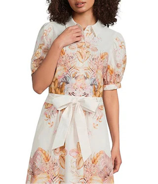 Gibson & Latimer Woven Floral Print Point Collar Short Puff Sleeve Button Front Coordinating Shir... | Dillard's