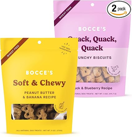 Bocce's Bakery PB & Banana Cookie + Quack Quack Quack Biscuit Dog Treat Bundle – Natural, Wheat... | Amazon (US)