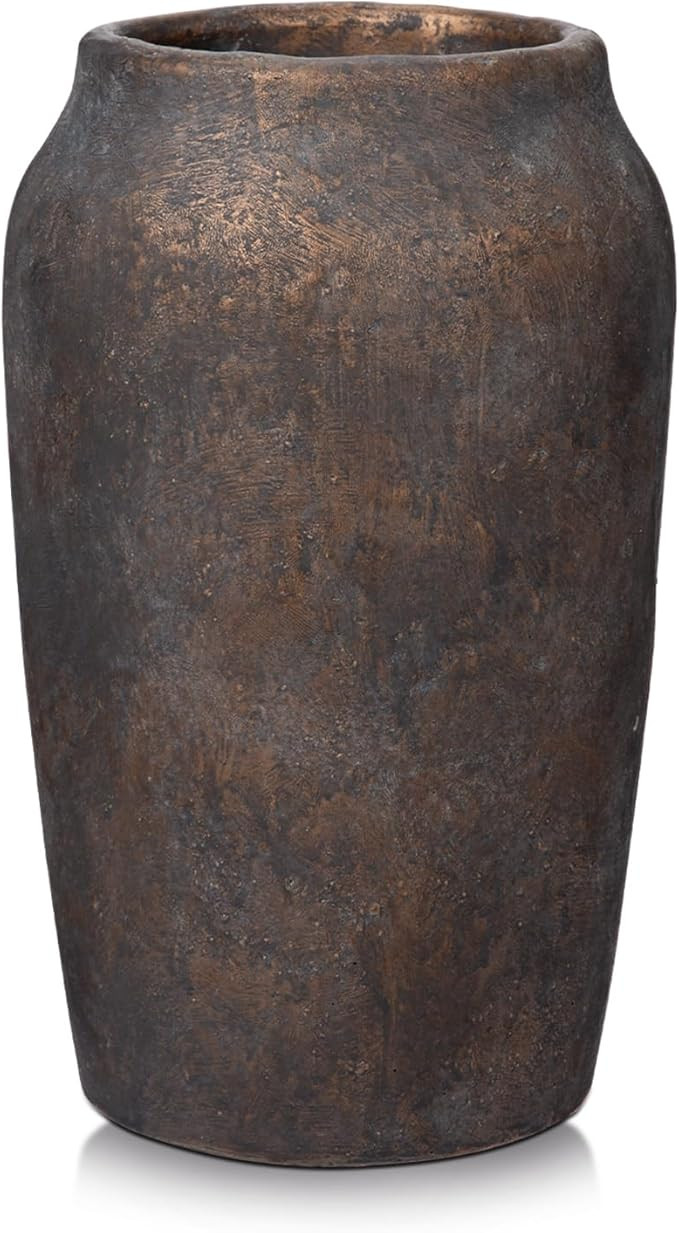 Briful 9.06'' Large Ceramic Rustic Vase Shabby Vintage Textured Vase, 4.33'' Wide Mouth Pampas Va... | Amazon (US)