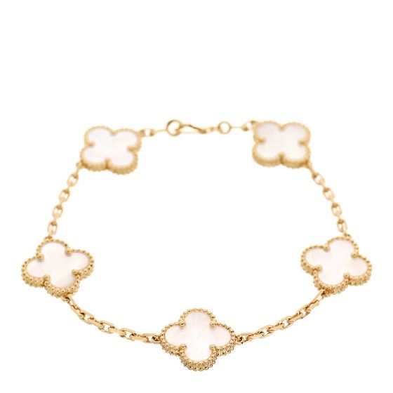 18K Yellow Gold Mother of Pearl 5 Motifs Vintage Alhambra Bracelet | FASHIONPHILE (US)