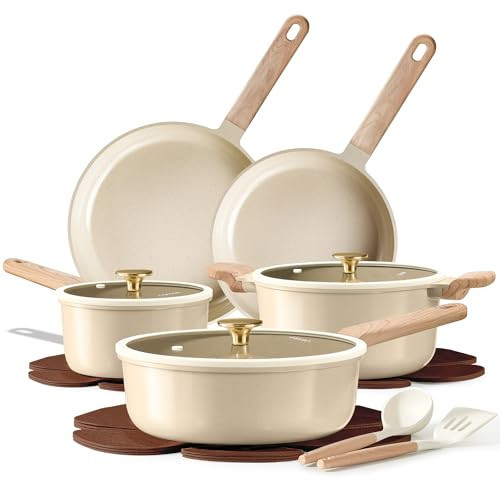 CAROTE Pots and Pans Set Non stick, Ceramic Cookware Set 14Pcs, Non-toxic Kitchen Cooking Set, PFAS and PFOA Free | Amazon (US)