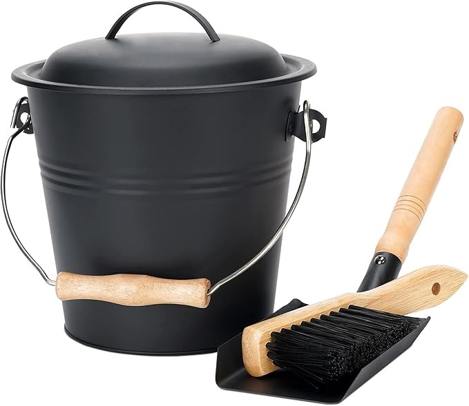 1.5-Gallon Metal Ash Bucket with Lid, Shovel, Broom - For Fireplaces, Wood Stoves | Amazon (US)
