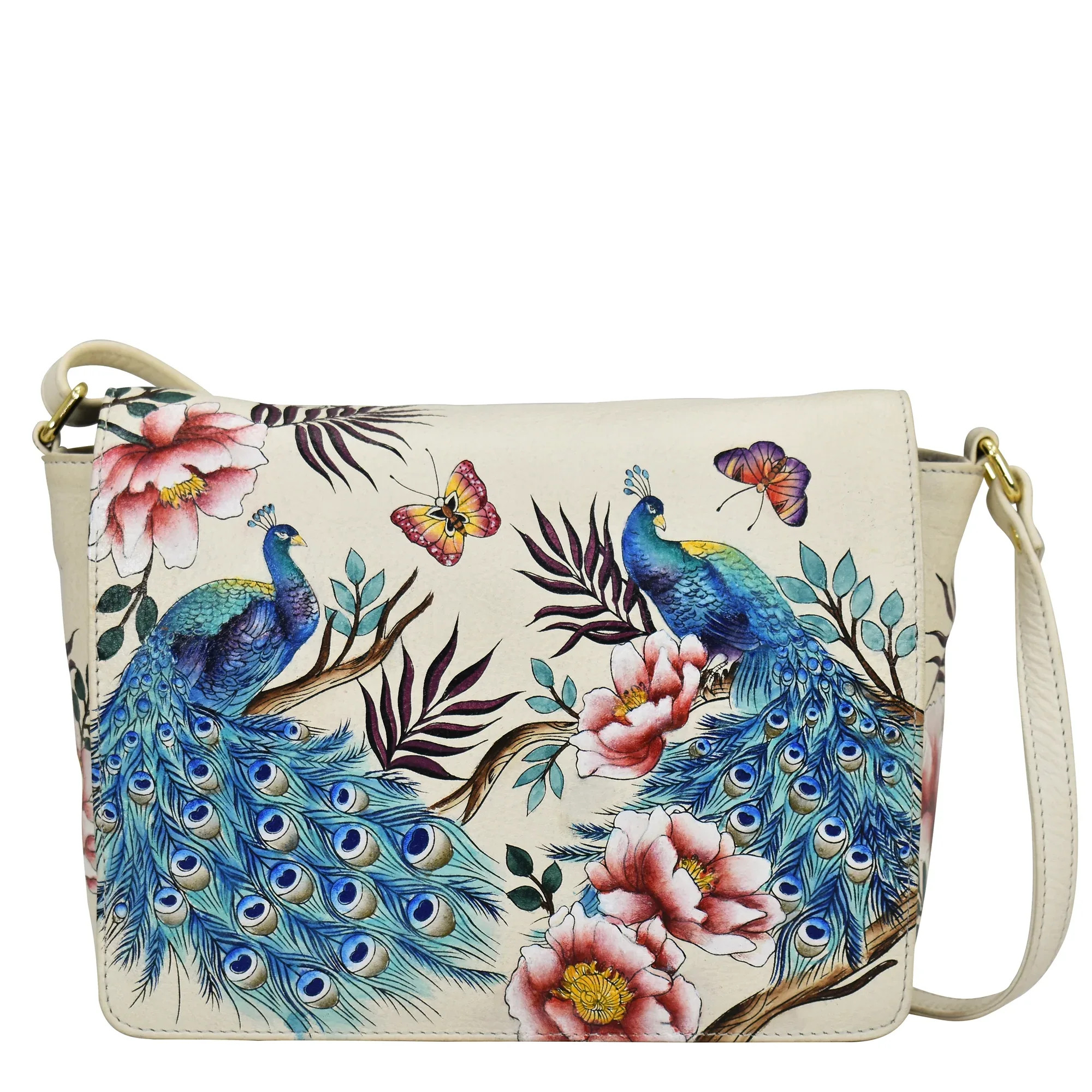 Buy Pretty Peacocks Leather Hand-Painted Flap Crossbody - 683 – Anuschka Leather | Anuschka 