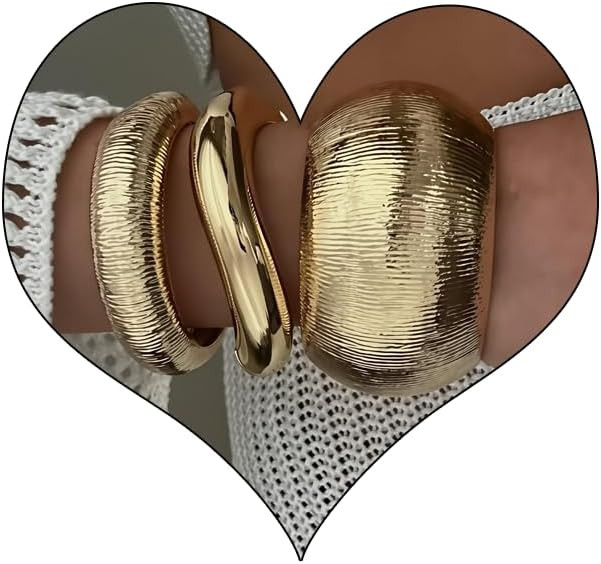 SAMOCO 3Pcs Chunky Gold Bangle Bracelets for Women Trendy Wide Wrist Cuff Bracelets Stack Stateme... | Amazon (US)