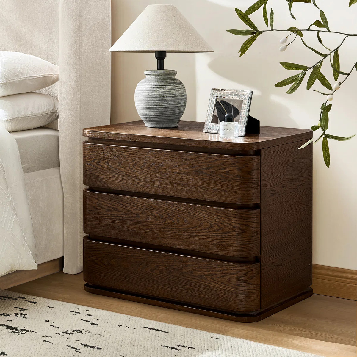 Waynesville Modern 30"W 3-Drawer Oak Wood Fully Assembled Nightstand with Built-In Powerstation a... | Wayfair North America
