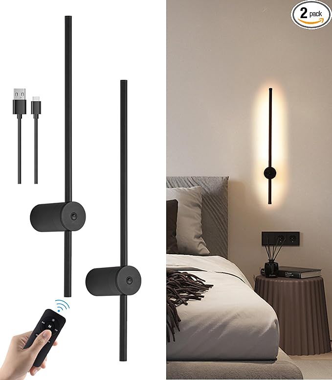 Battery Operated Wall Sconce Set of Two, USB Rechargeable LED Wall Lights with Remote Control, Di... | Amazon (US)