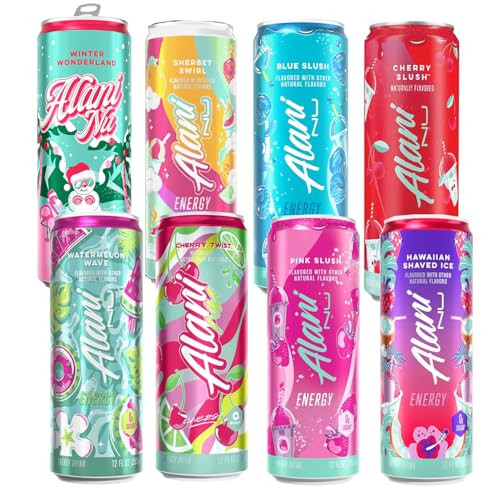 Alani Energy Drink Variety Pack – Sugar Free, Low Calorie Energy Drinks – Assorted Flavors (Winter Wonderland, Sherbet Swirl, Blue Slush, Cherry Slush, Watermelon Wave, Cherry Twist, Pink Slush & Hawaiiian Shaved Ice) – 12 fl oz Cans (Pack of 8) | Amazon (US)